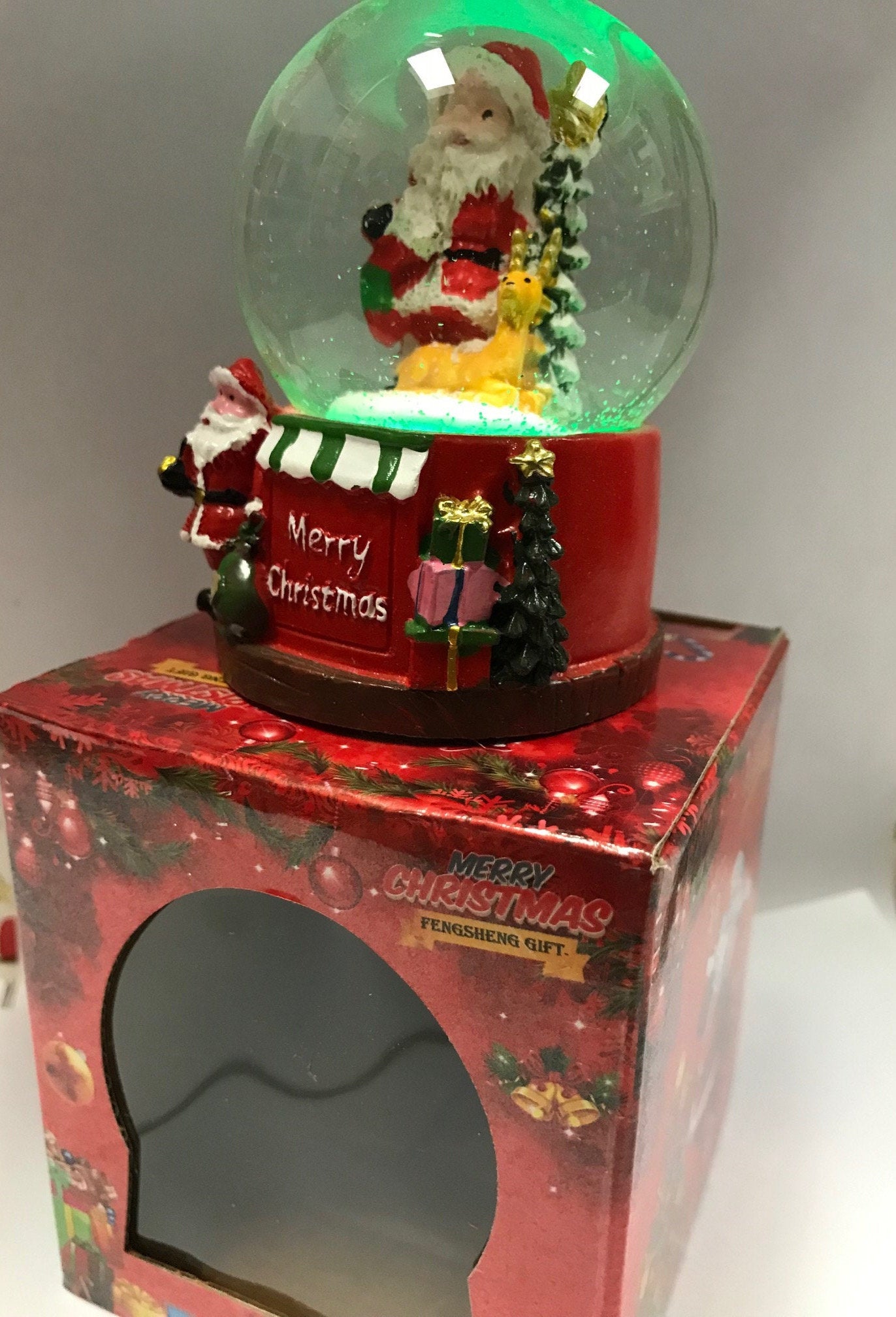 Santa Merry Christmas Snow Water Globe 9'' Ass Colored Light Holiday Season Gift