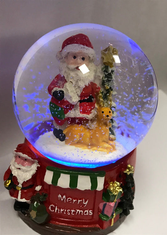 Santa Merry Christmas Snow Water Globe 9'' Ass Colored Light Holiday Season Gift
