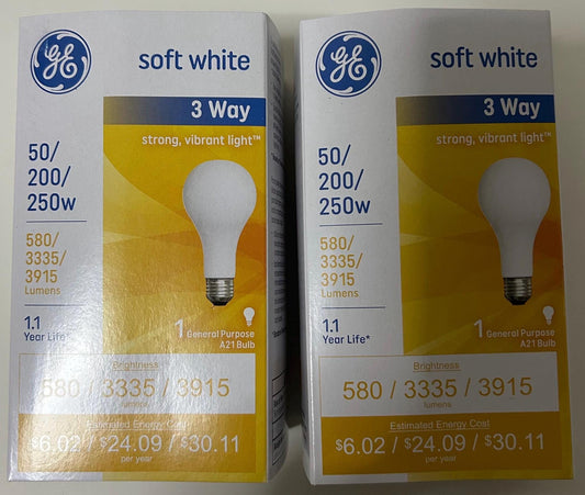 GE 3-Way Soft White Light Bulb 50/200/250W - 3 Pack