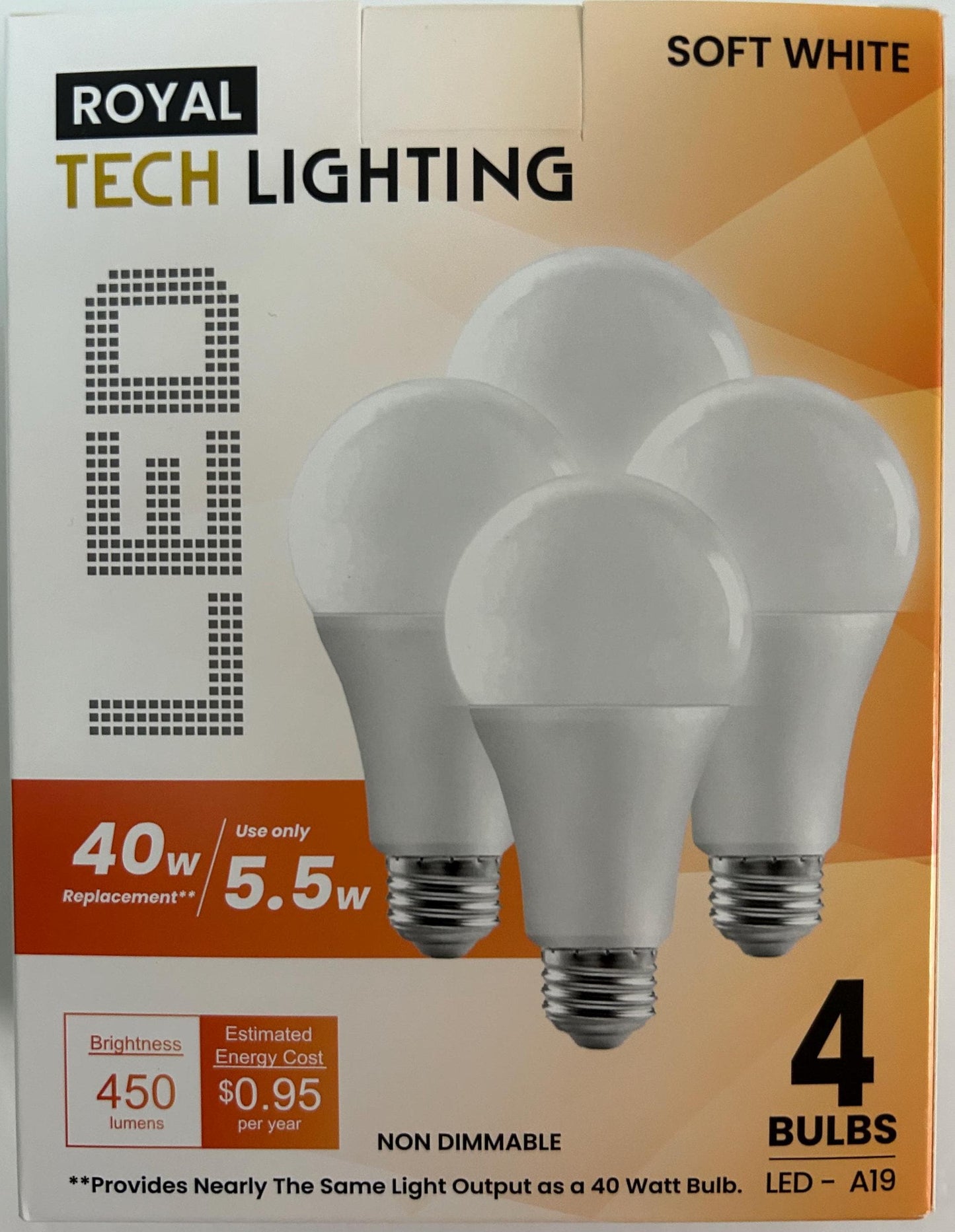 Soft White LED Light Bulbs A19 E26 - 4 Pack