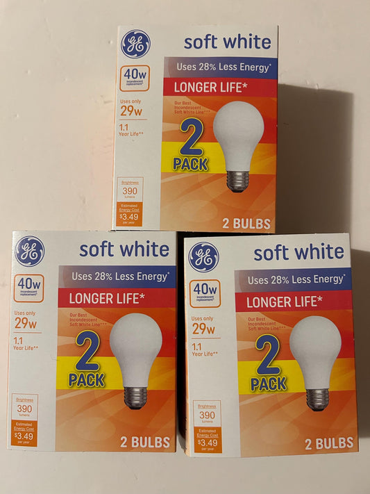 GE 40W Soft White Light Bulbs: 390 Lumens, Dimmable, E26 Base