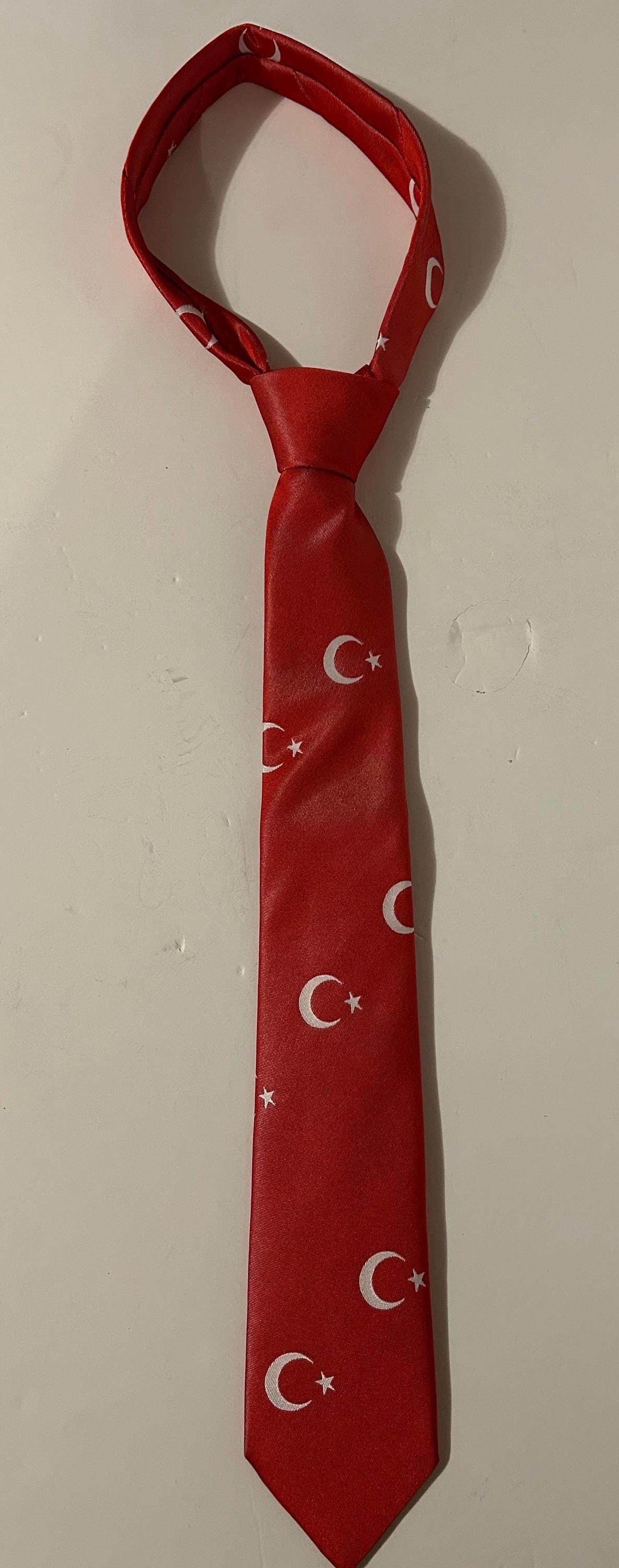 Turkish Flag Necktie: Men's Patriotic Tie, Red Crescent Moon Star