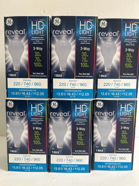 GE Reveal A21 Light Bulbs: 3-Way, Old Style, 30/70/100W (Case of 12)