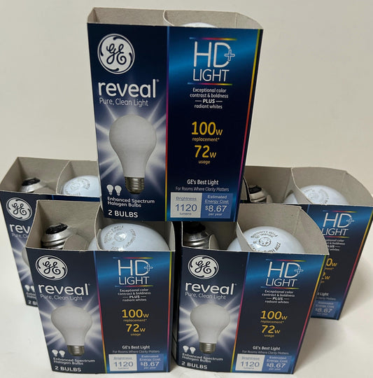 GE Reveal 100W Equivalent Light Bulbs: 72W, 1120 Lumens, 3000K, A19
