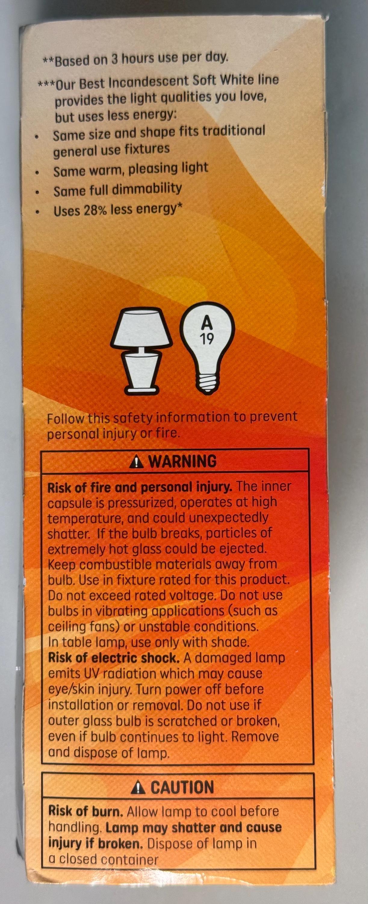 GE 40W Soft White Edison Bulb Replacement: A19 E26 (4-Pack, Non-LED, Dimmable, 390 Lumen)
