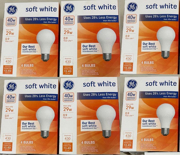 GE 40watt Soft White A19 Replacement 24 light bulbs uses only 29w less energy