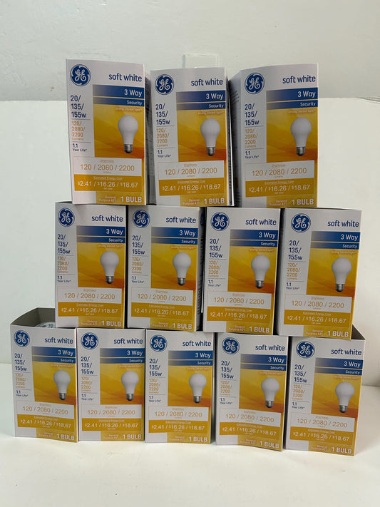 GE 3-Way Soft White Light Bulb: 20/135/155W, A21, 12-Pack