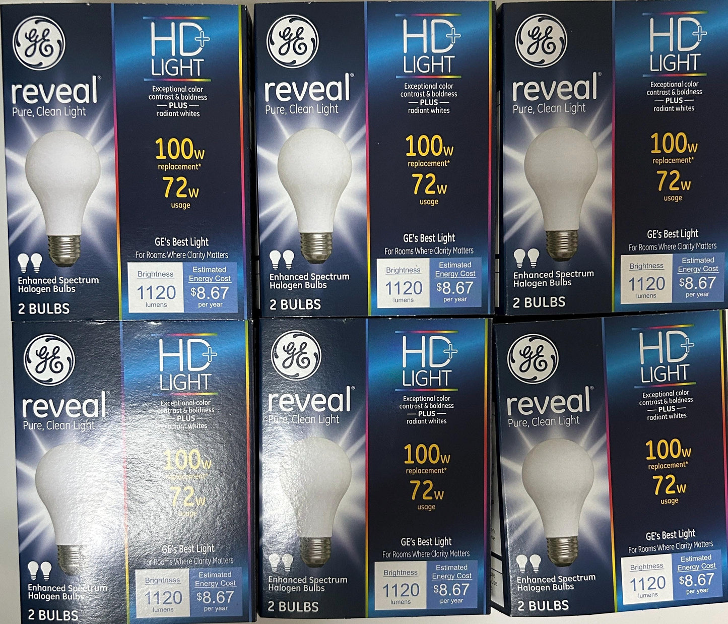 GE Reveal 100W Equivalent Light Bulbs: 72W, 1120 Lumens, 3000K, A19