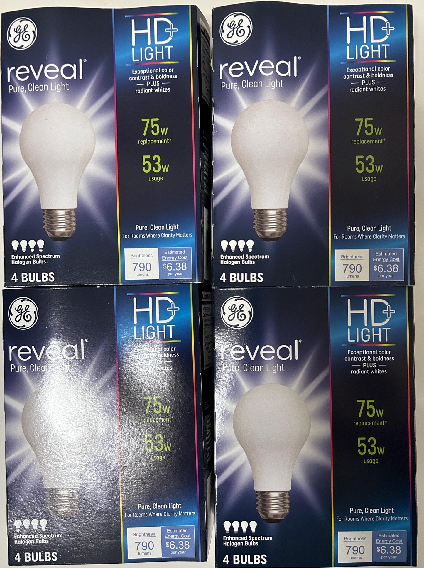 GE Reveal HD 75W Equivalent A19 Light Bulbs: 53W, 790 Lumens, 16-Pack