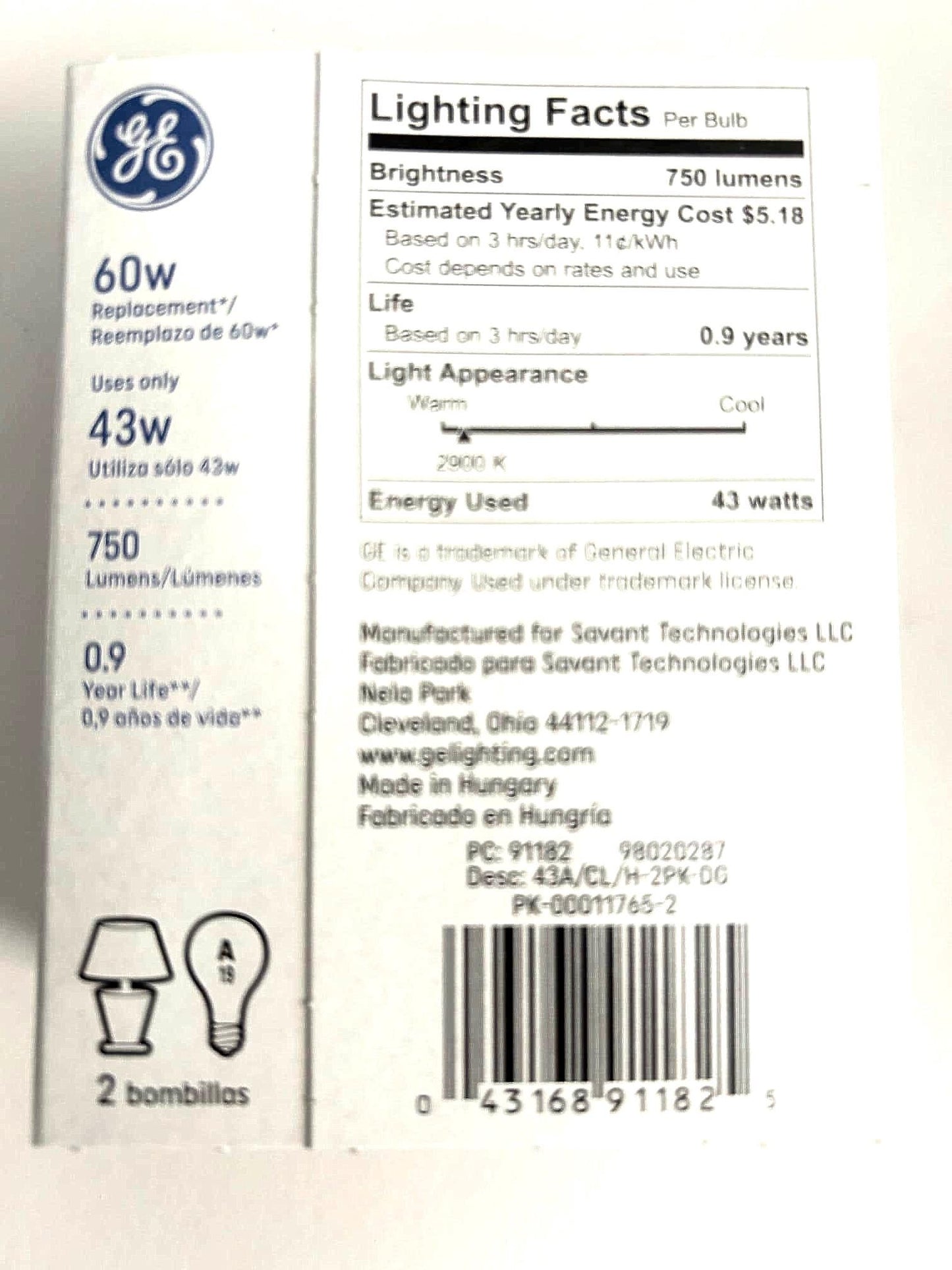 GE 60W A19 Crystal Clear Light Bulbs - 8 Pack