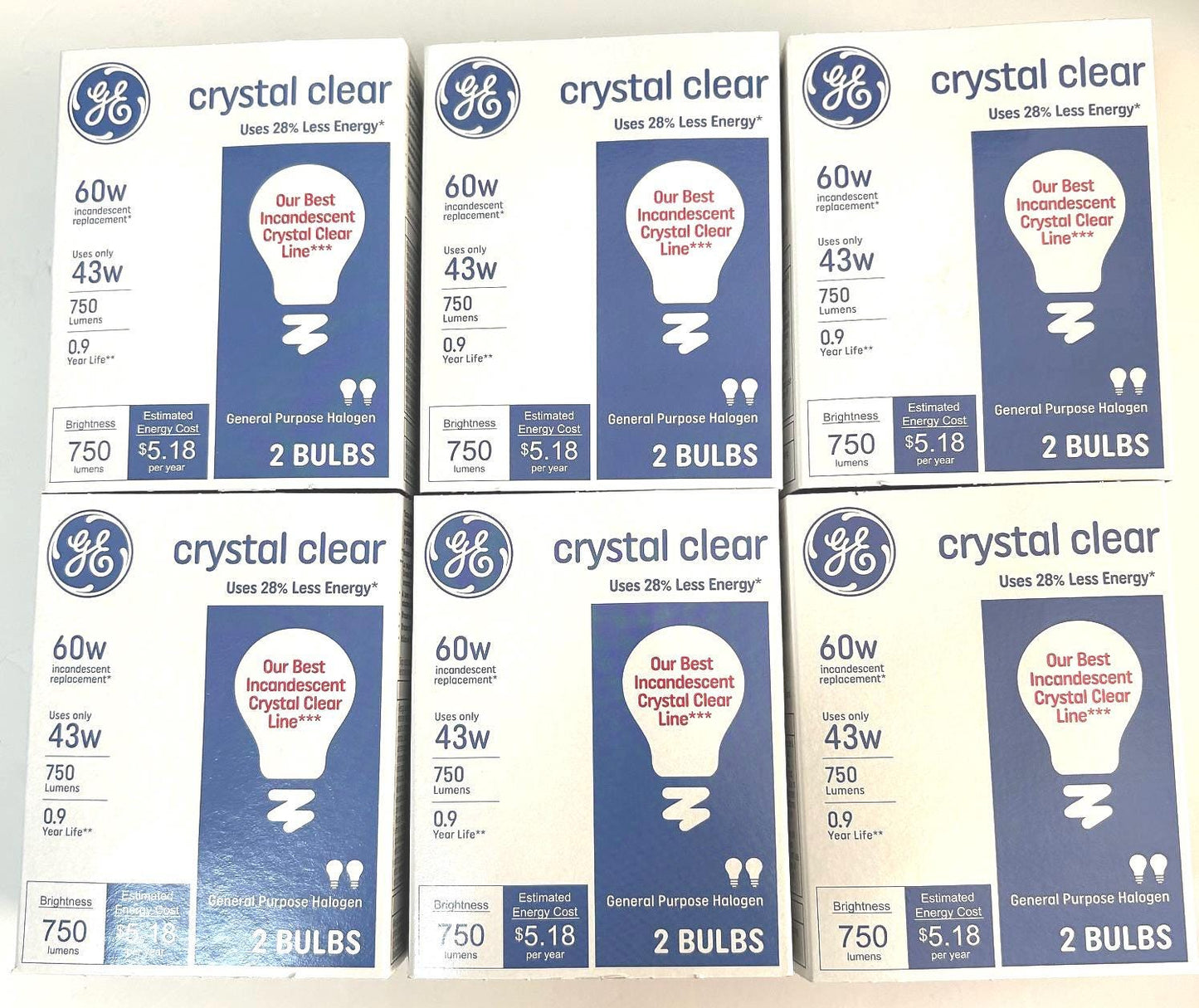 GE 60-Watt Clear Crystal Light Bulbs: A19 Dimmable, 6-Pack