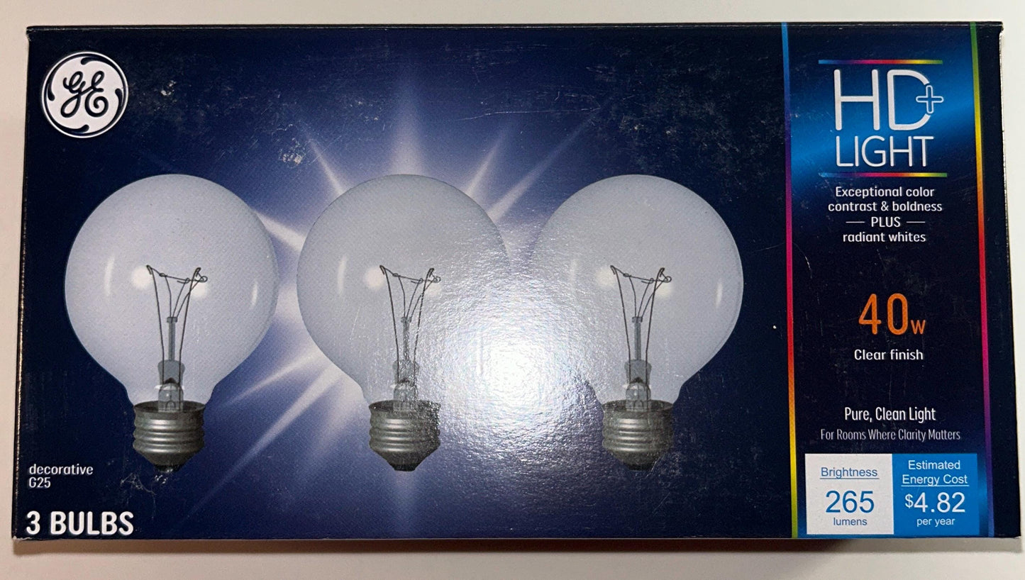 Clear G25 Globe Light Bulbs: 40W E26 Medium Base, 265 Lumens (3-Pack)