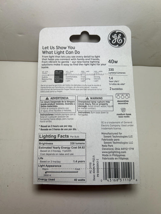 GE 40W Soft White Globe Bulb: E26 Vintage-Style Decorative Light