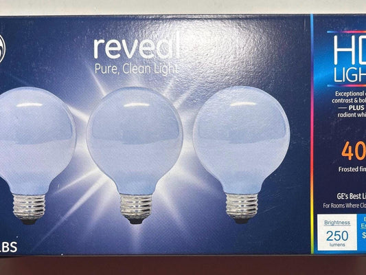 Frosted Globe Light Bulbs: GE Reveal 40W E26 Medium Base (3-Pack)