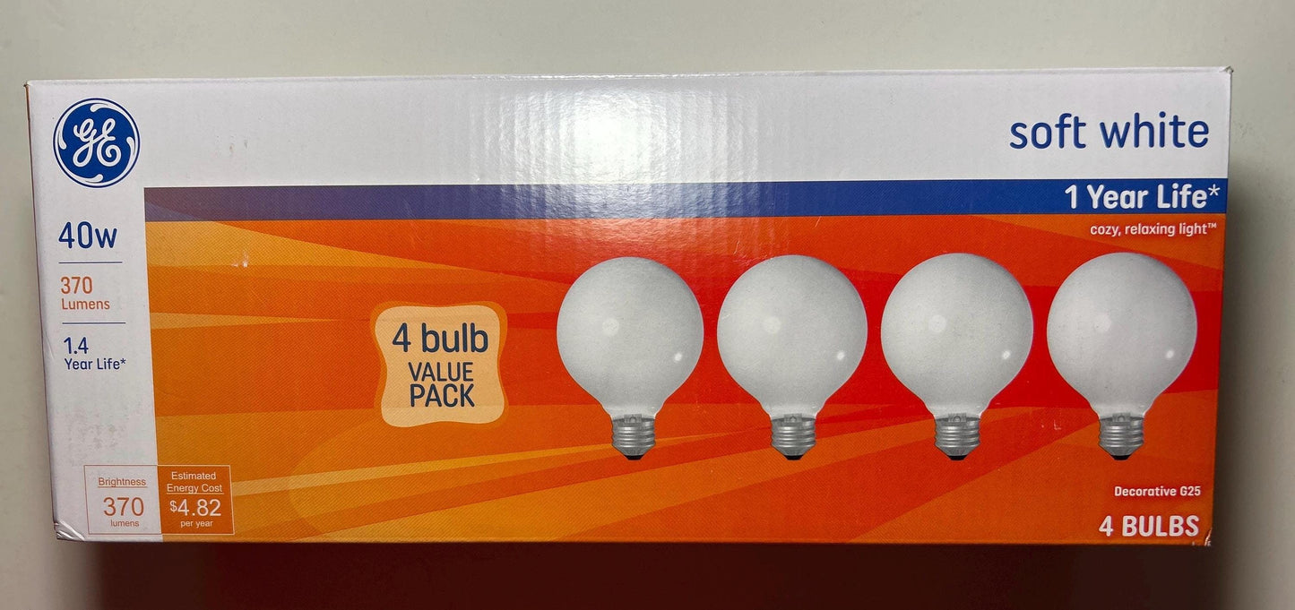 GE Soft White Globe Light Bulbs: 40W E26 Decorative Lighting 4-Pack