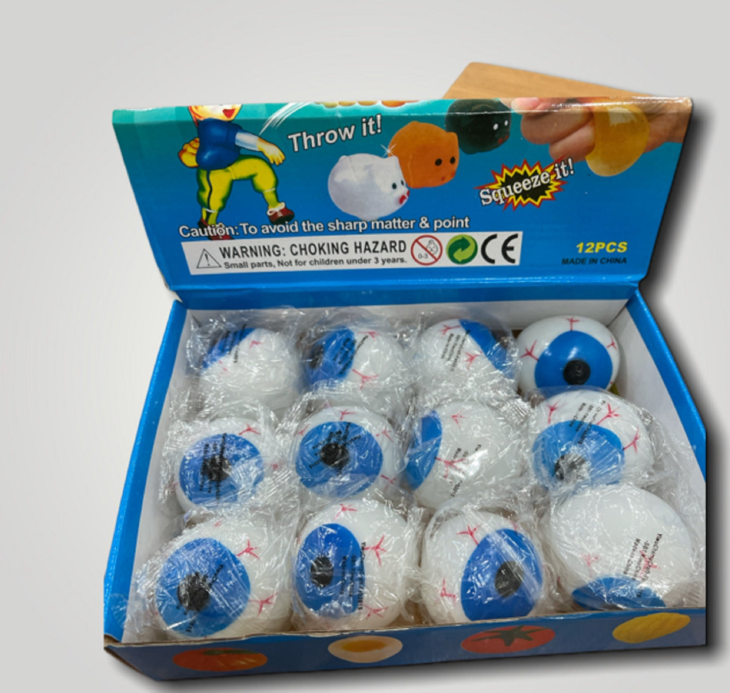 Happy Splat Ball Fun Squeezable Sticky Smash Ball Clear Eyes New 12 Pcs a Box