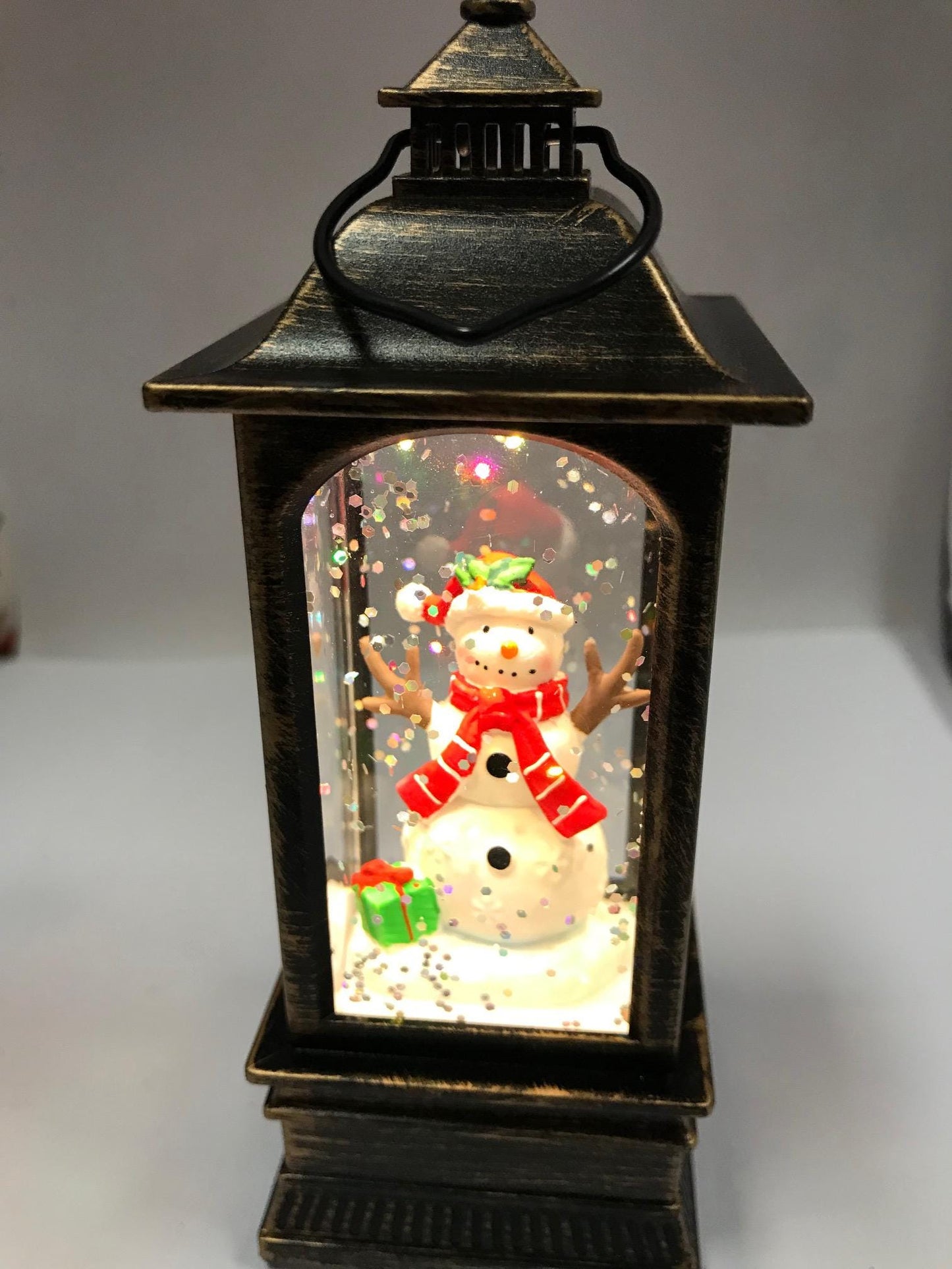 Snowmen w/Penguin Christmas Musical Water Lantern swirling Glittered and Lighted