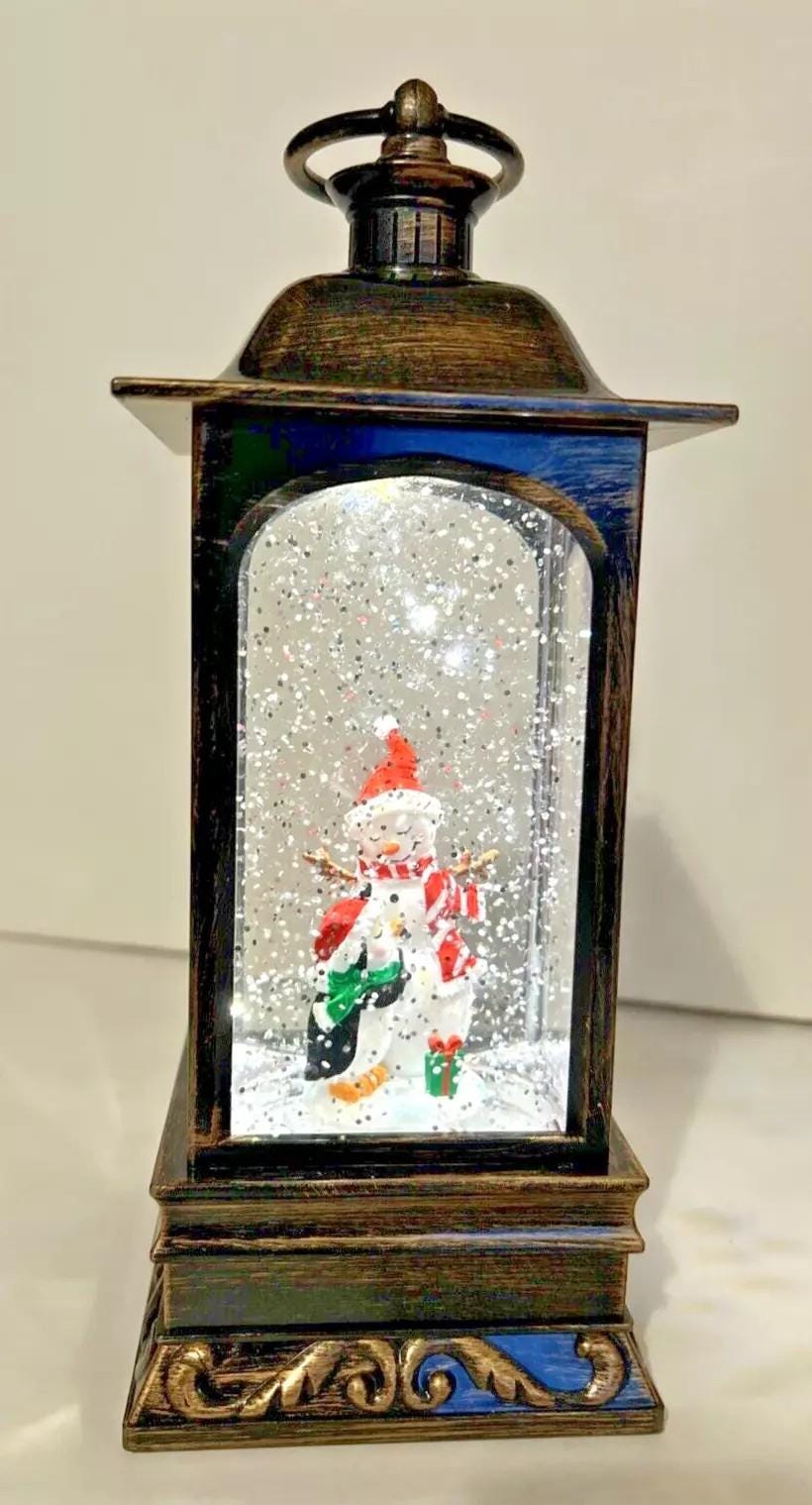 Snowmen w/Penguin Christmas Musical Water Lantern swirling Glittered and Lighted