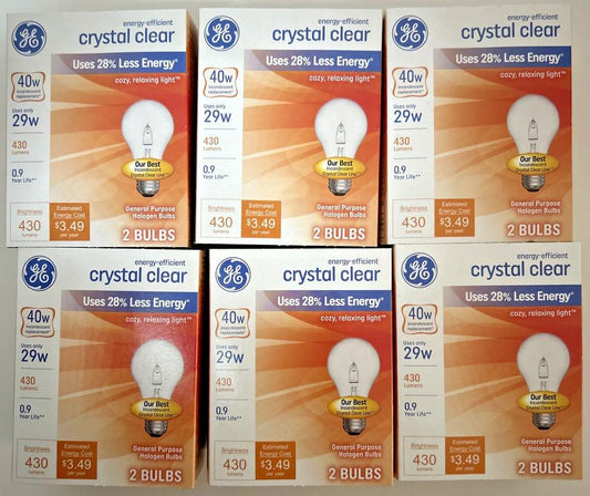 GE Crystal Clear Light Bulbs 40W A19 E26 Dimmable - 12 Pack