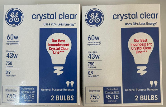 GE 60watt crystal clear 4 light bulbs Dimmable Basic A19 Replacement Pack of 2