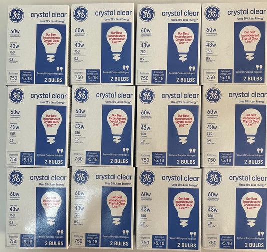 GE 60watt crystal clear 24 light bulbs Dimmable Basic A19 Replacement Pack of 12