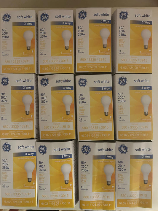 GE 3-Way Soft White Light Bulbs: 50/200/250W, 24-Pack