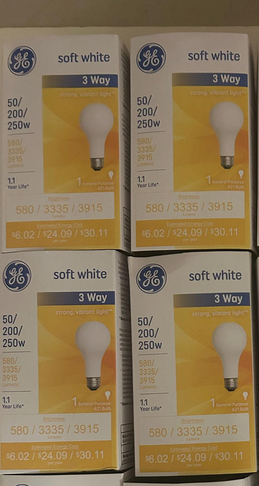 GE 3-Way Soft White Light Bulb: A21 Shape, 50/200/250W (4 Pack)