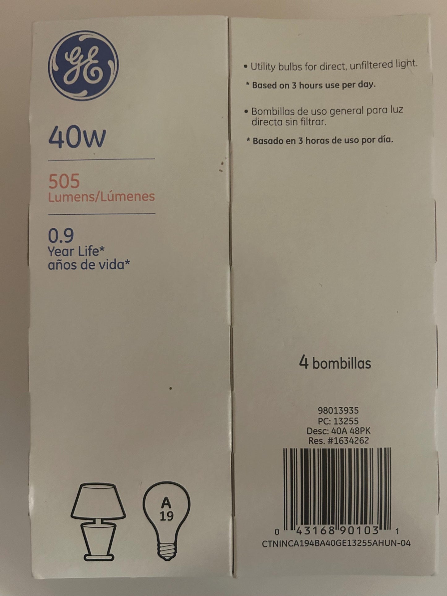 GE 40watt Soft White Light Bulbs: 490 Lumens Dimmable A19 E26 - 4 Pack
