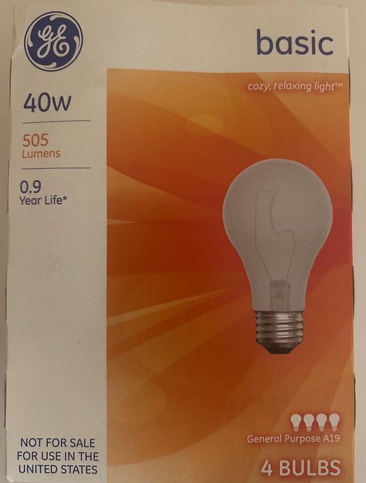 GE 40watt Soft White Light Bulbs: 490 Lumens Dimmable A19 E26 - 4 Pack