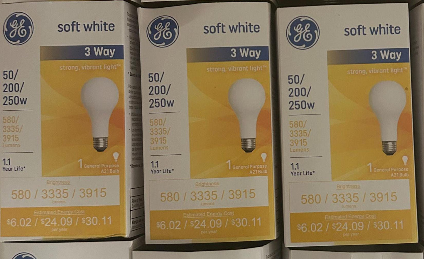 GE 3-Way Soft White Light Bulb 50/200/250W - 3 Pack