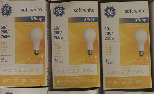 GE 3-Way Soft White Light Bulb 50/200/250W - 3 Pack