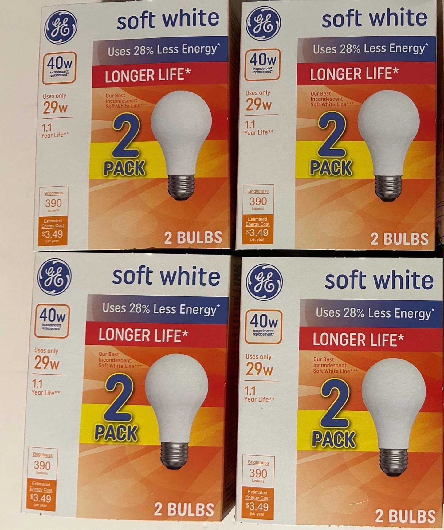 GE Soft White Light Bulbs: 40-Watt, 390 Lumens, Dimmable, E26 Base (8-Pack)