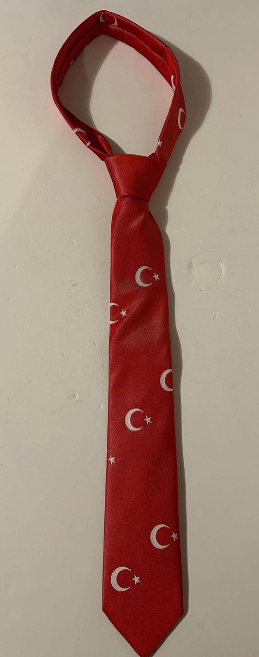 Turkish Flag Necktie: Men's Patriotic Tie, Red Crescent Moon Star
