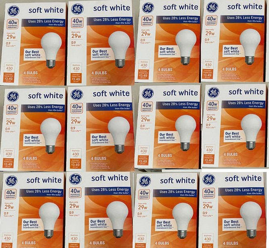 GE 40W Soft White Light Bulbs - 48 Pack - A19 E26 Dimmable