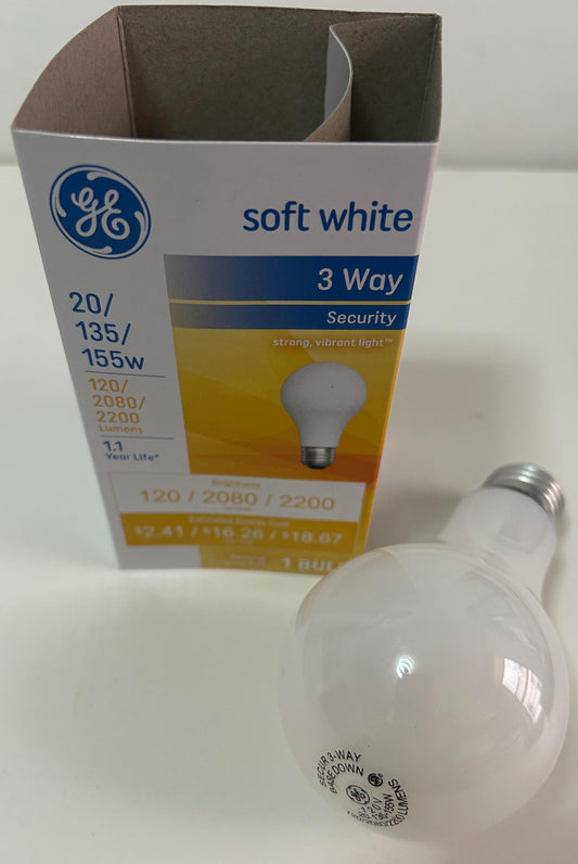 GE 3-Way Soft White Light Bulb: 20/135/155W A21, E26 Base