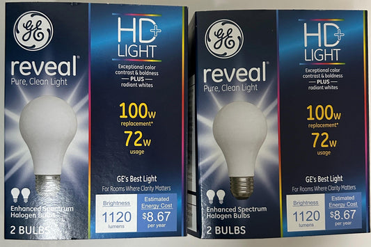 GE Reveal HD 100W Equivalent Light Bulbs: 3000K Warm White, Dimmable (8-Pack)