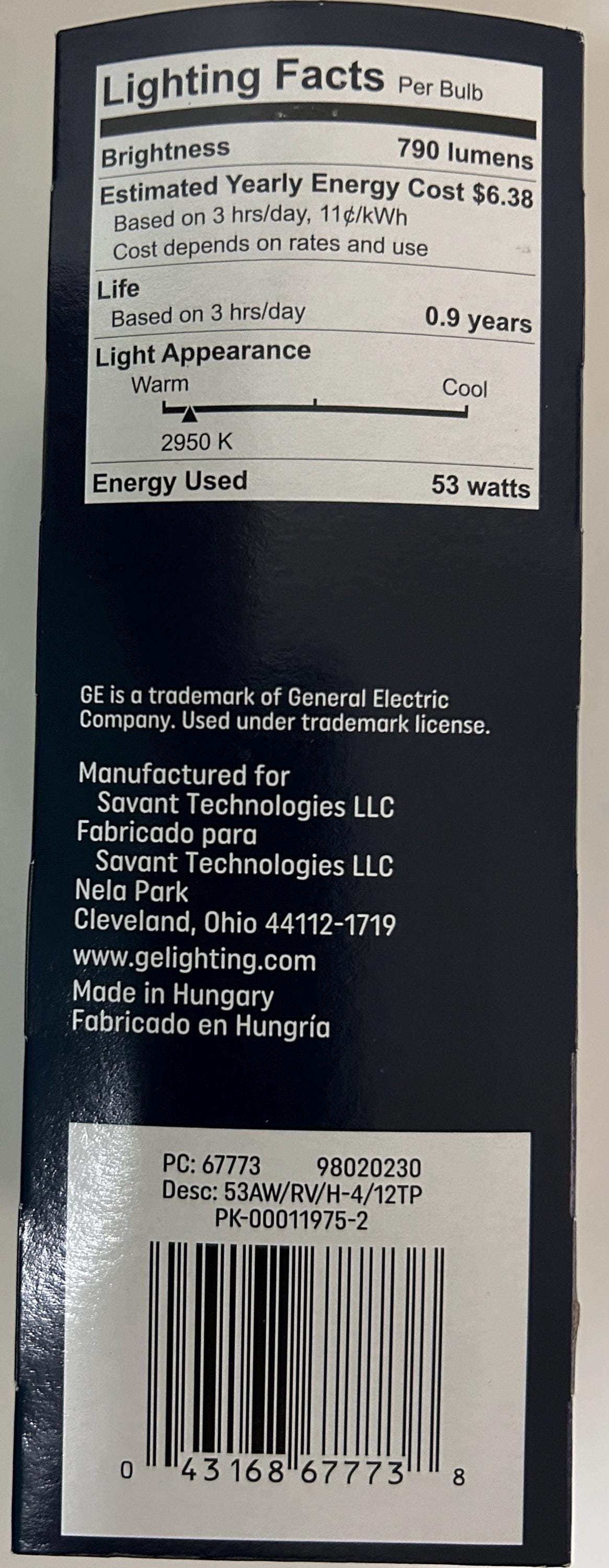 GE Reveal HD 75W Equivalent Light Bulbs: 53W, 790 Lumens, 40-Pack