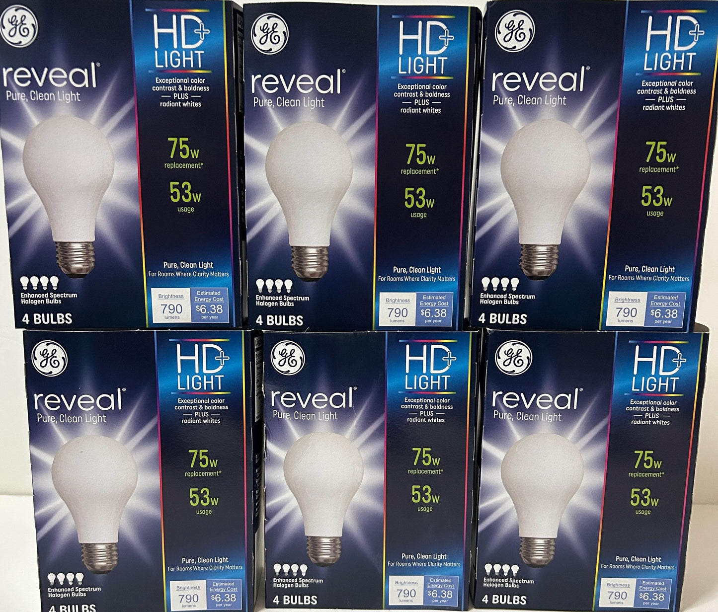 GE Reveal HD 75W Equivalent Light Bulbs: 53W, 790 Lumens, 24-Pack