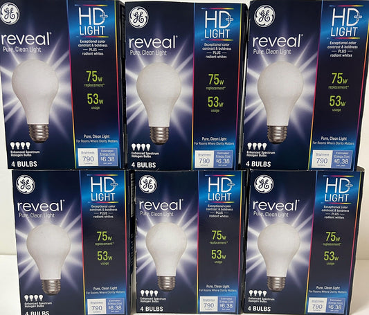 GE Reveal HD 75W Equivalent Light Bulbs: 53W, 790 Lumens, 24-Pack