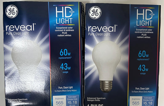 GE Reveal HD 60W Equivalent Light Bulbs: 565 Lumens, Radiant White, 8-Pack