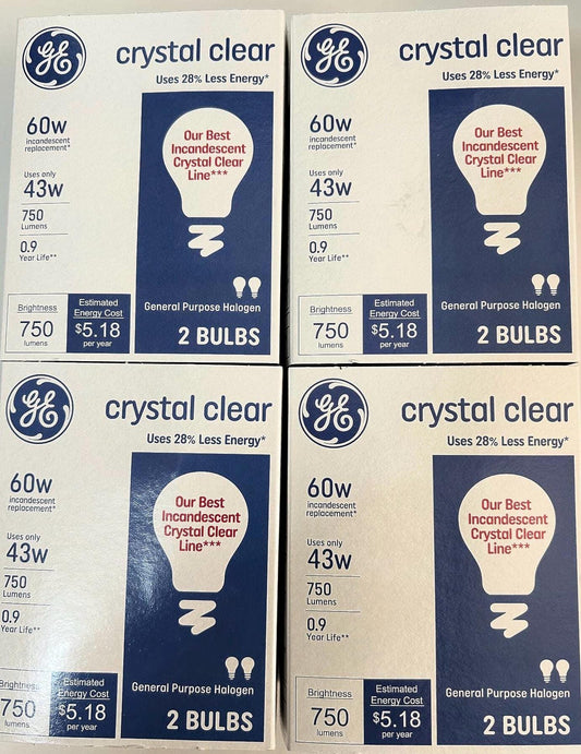 GE 60W A19 Crystal Clear Light Bulbs - 8 Pack