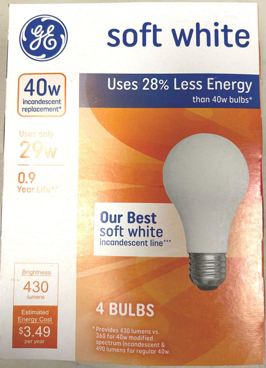 GE 40W Soft White Light Bulbs - 4 Pack - E26 Base