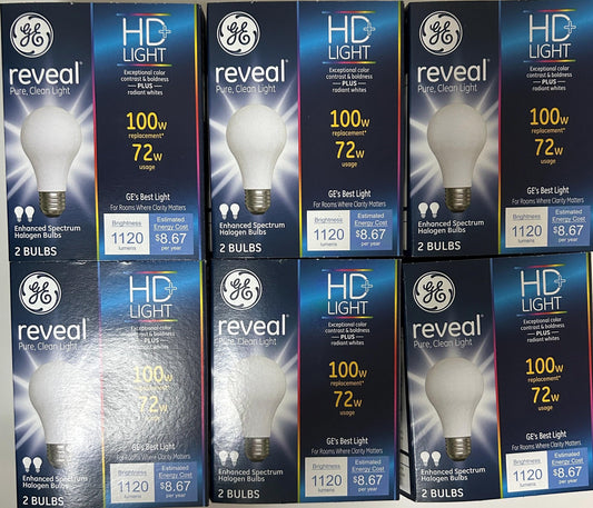 GE Reveal 100W Equivalent Light Bulbs: 72W, 1120 Lumens, 3000K, A19