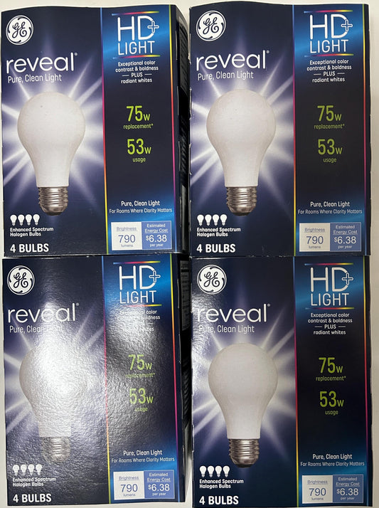 GE Reveal HD 75W Equivalent A19 Light Bulbs: 53W, 790 Lumens, 16-Pack
