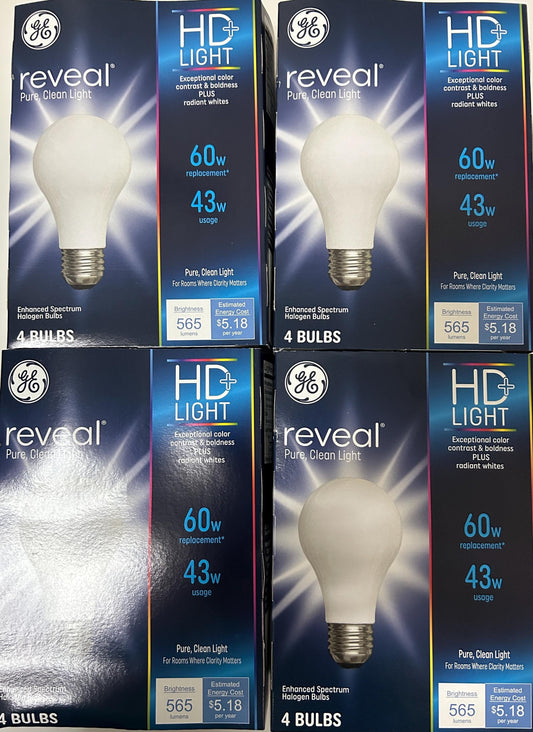 GE Reveal HD 60W Equivalent LED Light Bulbs: 4-Pack (64 Bulbs Total) - Radiant White