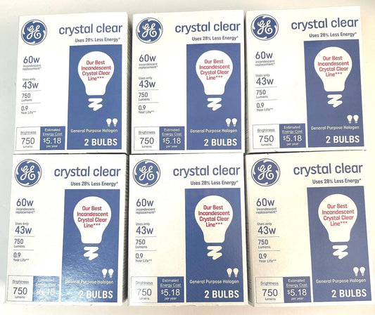 GE 60-Watt Clear Crystal Light Bulbs: A19 Dimmable, 6-Pack
