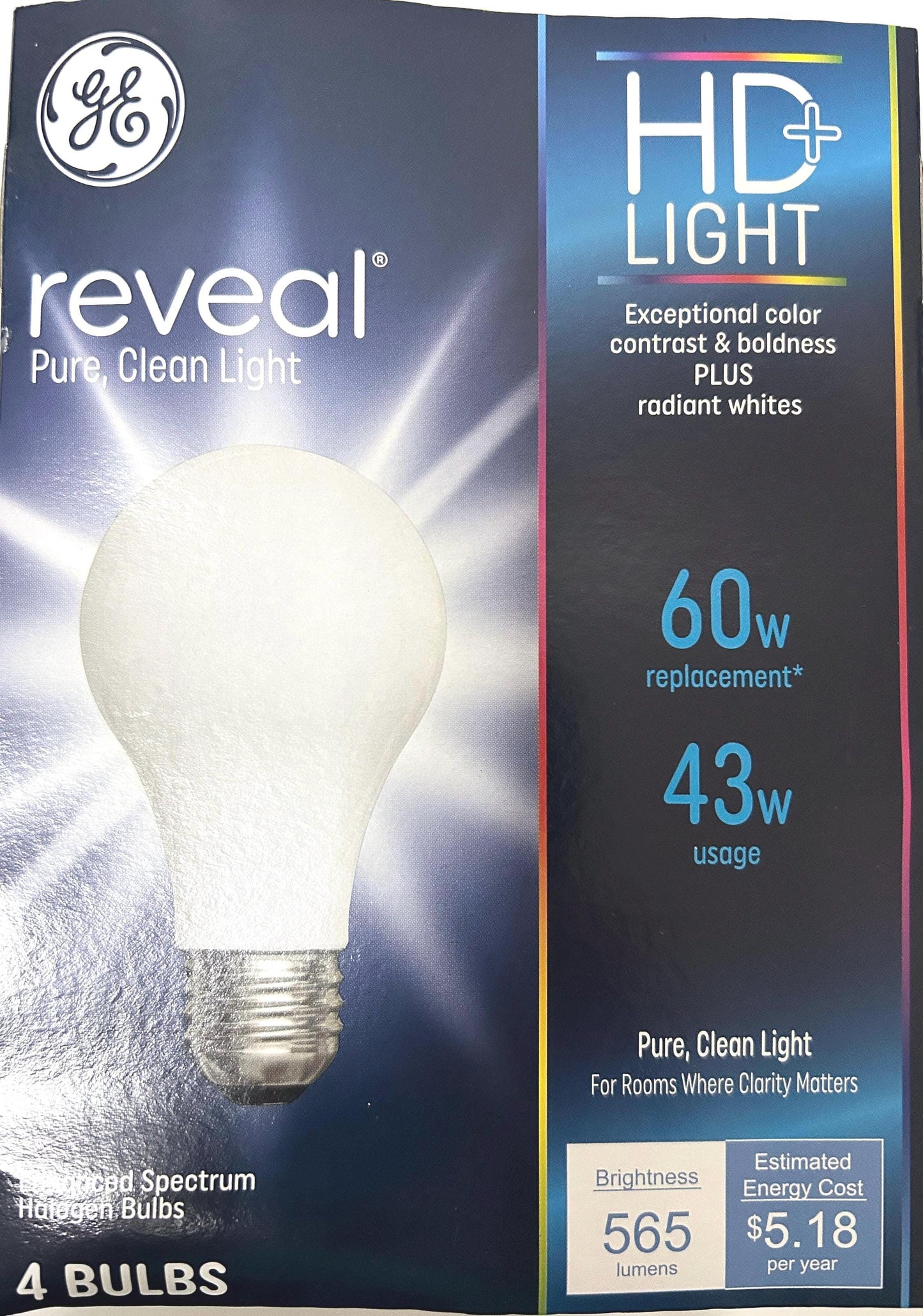 GE Reveal 60W Equivalent LED Light Bulbs: 4-Pack Radiant White