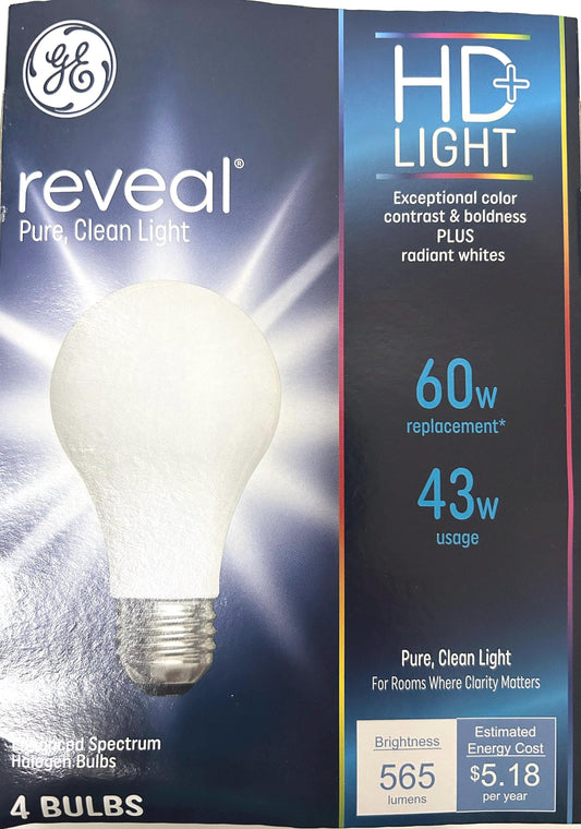 GE Reveal 60W Equivalent LED Light Bulbs: 4-Pack Radiant White