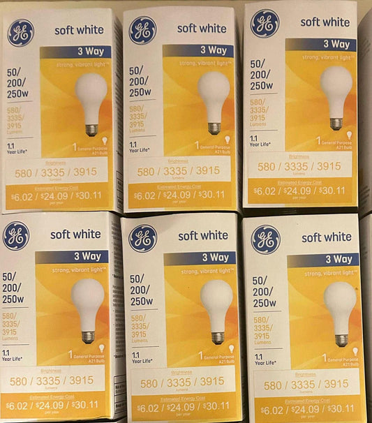 GE 3-Way Soft White Light Bulb 50/200/250W A21 (6 Pack)