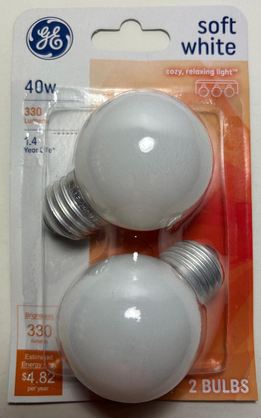 GE 40W Soft White Globe Bulb: E26 Vintage-Style Decorative Light